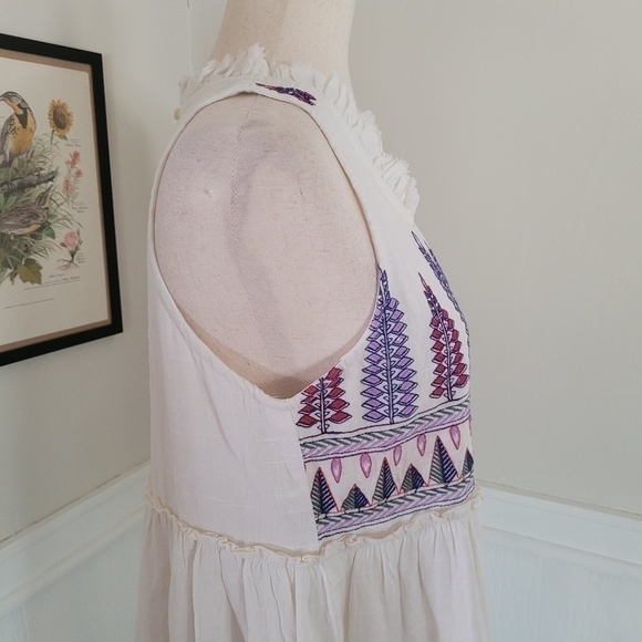 RAGA Panama Cotton Embroidered Tiered Halter Maxi Dress Size Medium - Picture 6 of 12